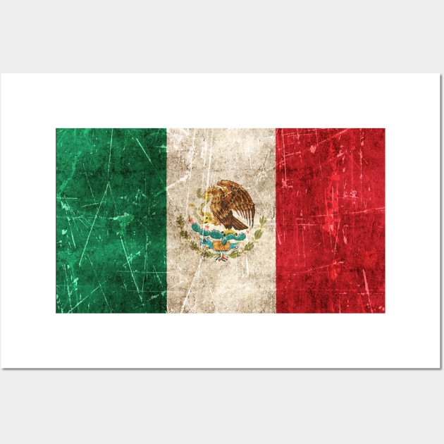 Vintage Aged and Scratched Mexican Flag Wall Art by jeffbartels